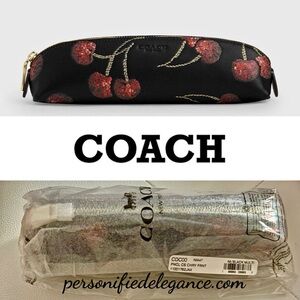 NEW Coach Limited Edition Cherry Print Black Red Multi Coated Canvas Pencil Case